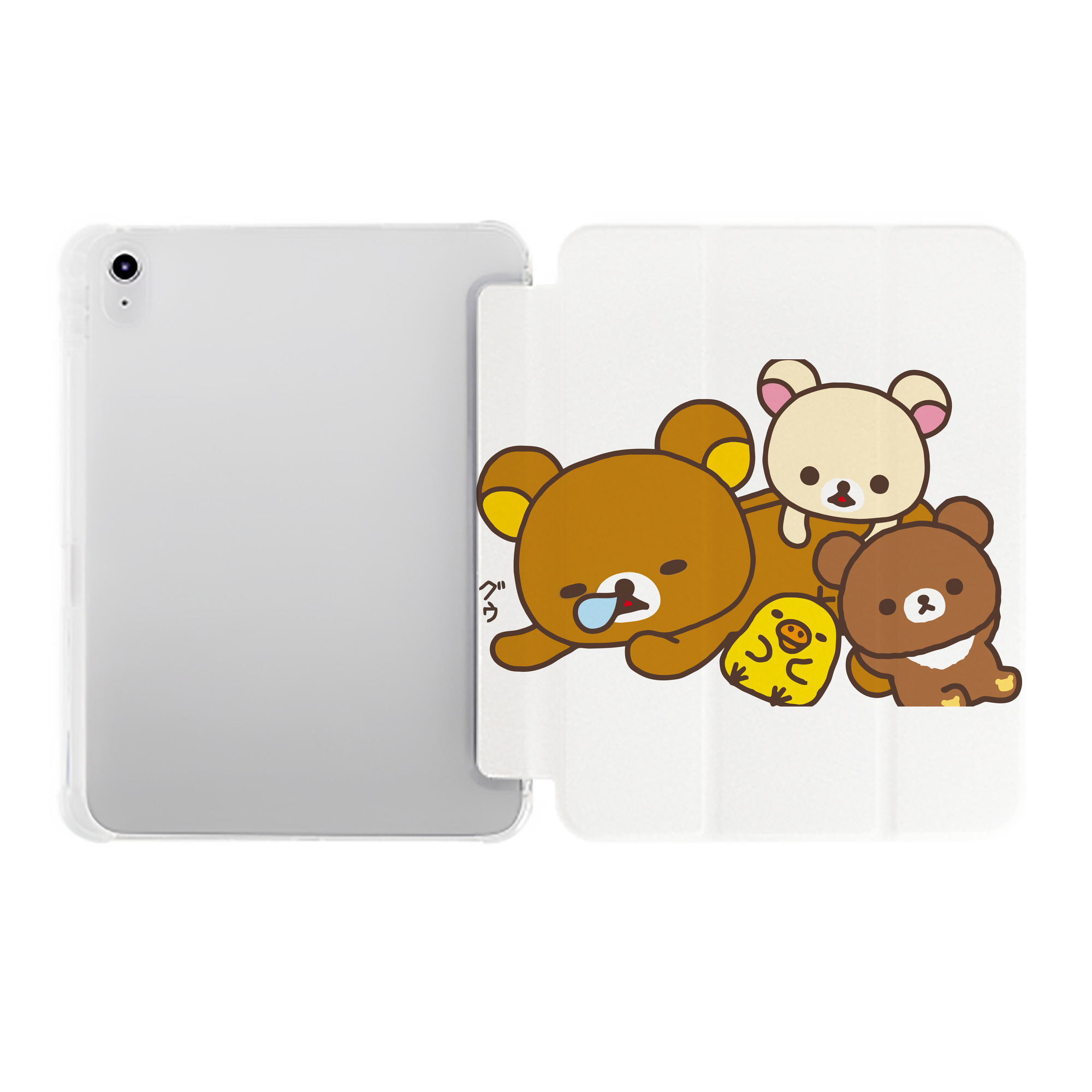 （画像用） リラックマ リラックマ キイロイトリ Rilakkuma Korilakkuma Kiiroitori IPad ケース ペン収納付き 三つ折りスタンド PUレザー×シリコン 対応機種9.5/10.5/10.9インチ